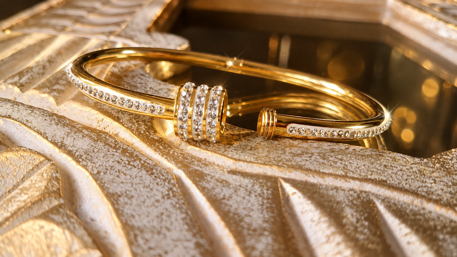 Crystal Accent Gold Bangle 3 Crystal Accent Gold Bangle - Image 3