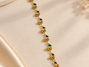 Gold-Tone Green Leaf Crystal Bracelet