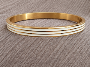 Gold & White Enamel Bangle