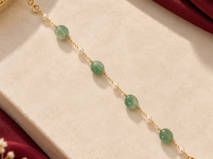 Green Bead & Pearl Gold Bracelet