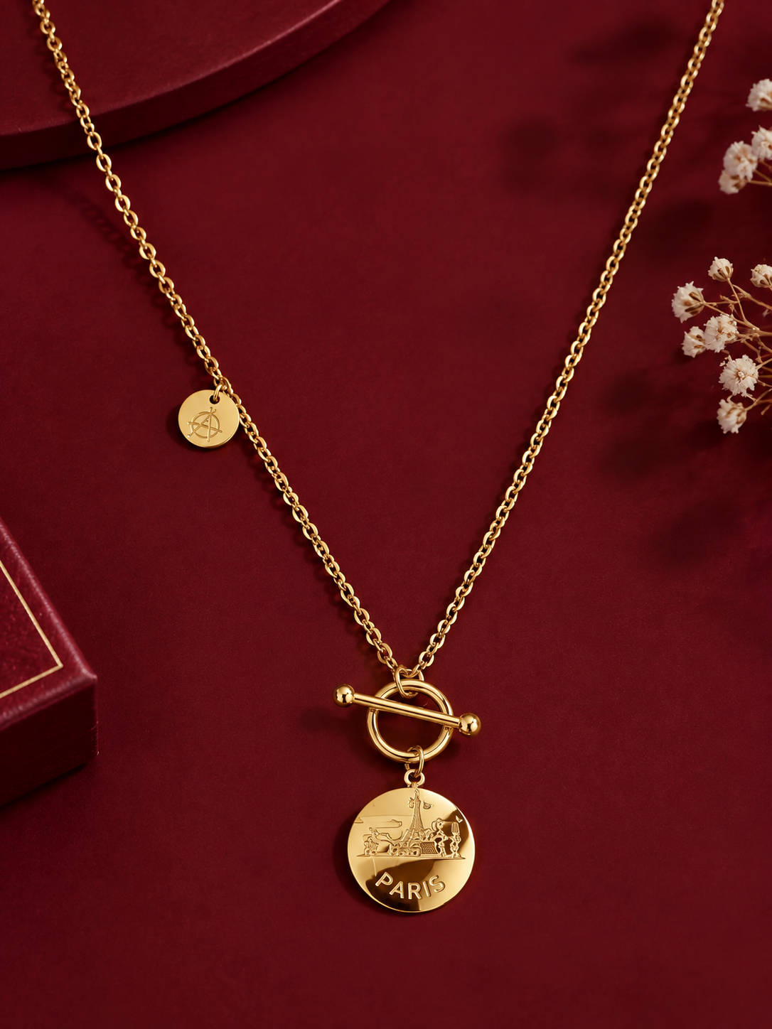 Gold-Tone Paris Pendant Necklace for Women – 316L Stainless Steel 1 Gold-Tone Paris Pendant Necklace – 316L Stainless Steel