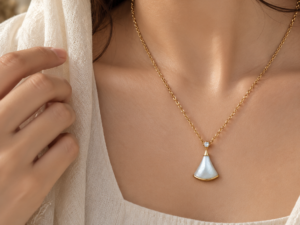 Gold plated pendant necklace with pearl locket for women