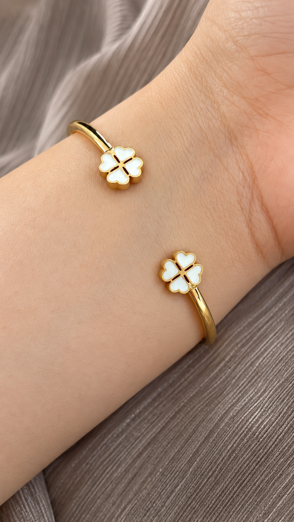 Gold Plated Clover Bangle 3 Gold plated clover bangle for women