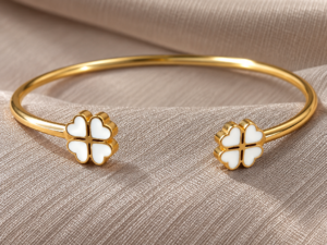 Gold plated clover bangle for women