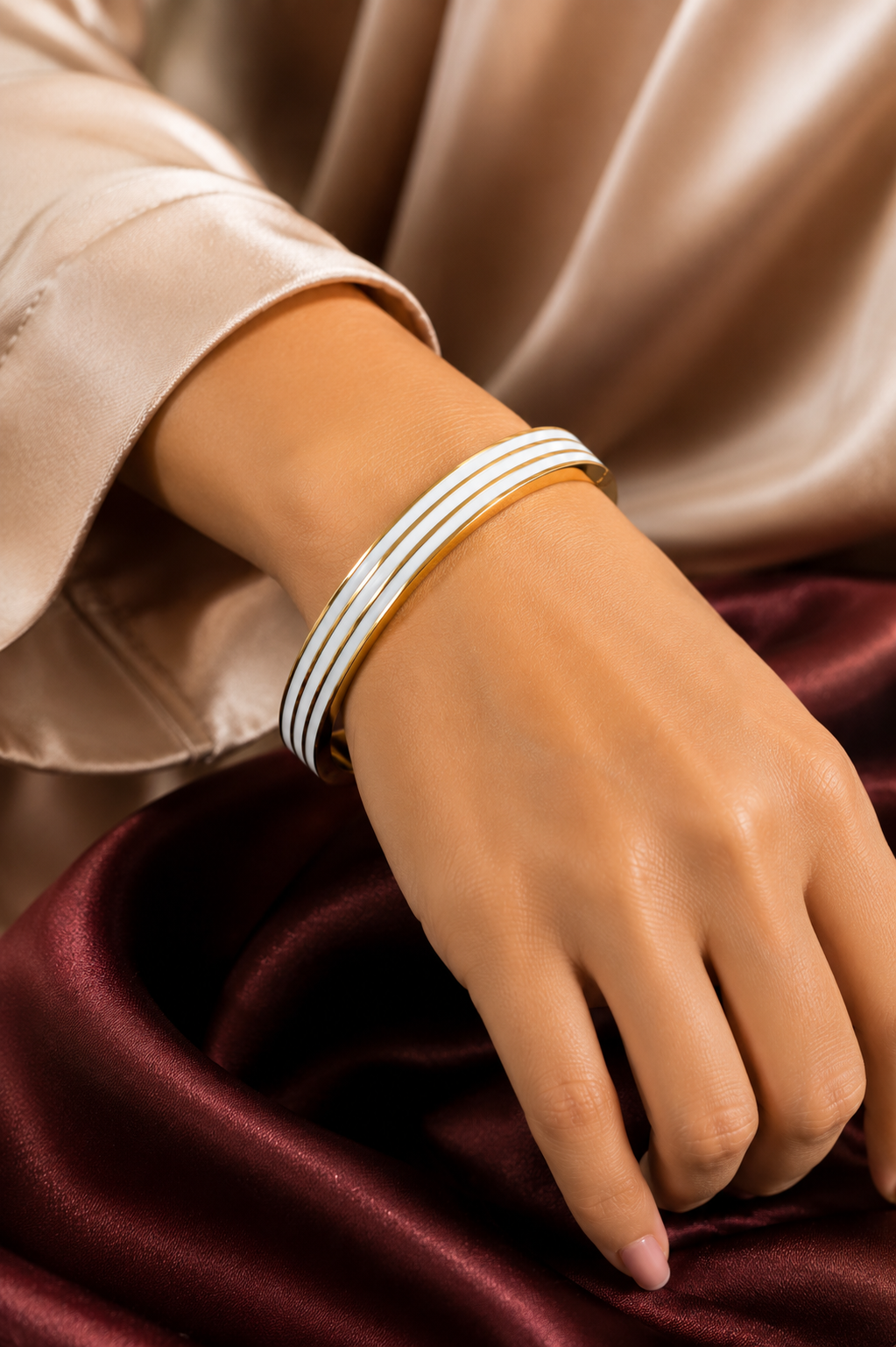 Gold & White Enamel Bangle 2 Gold & White Enamel Bangle - Image 2