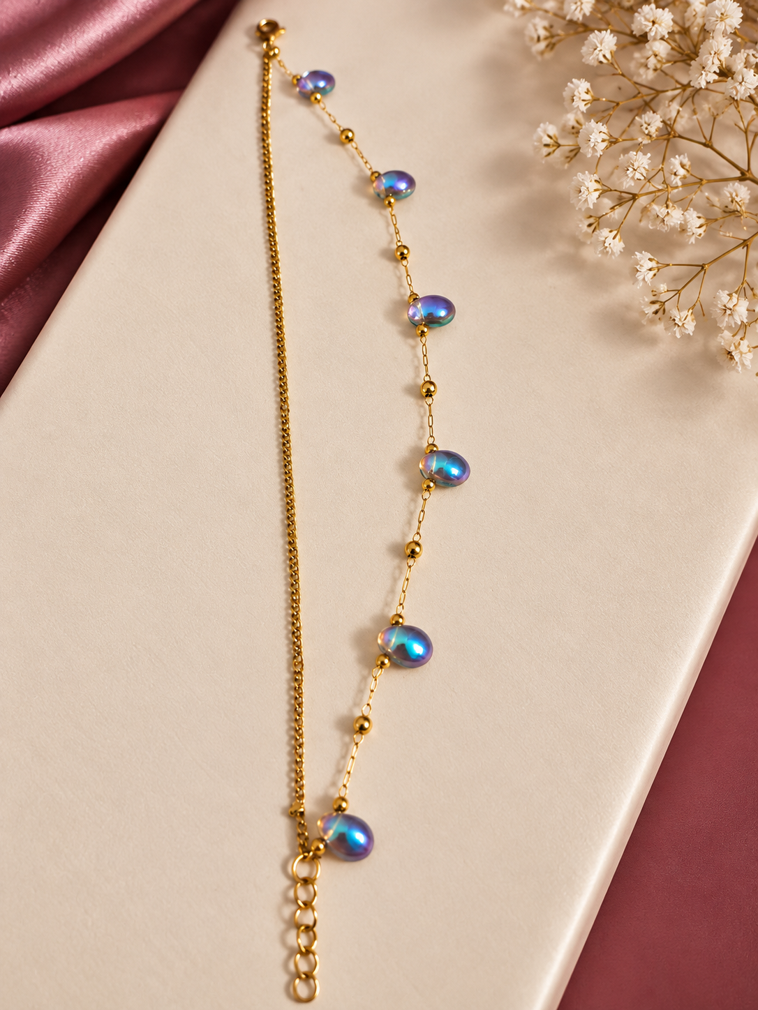 Iridescent Stone Gold-Tone Chain Bracelet 1 Iridescent Stone Gold-Tone Chain Bracelet
