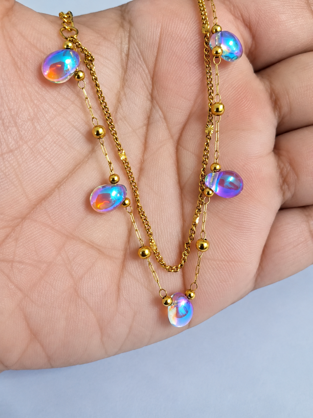 Iridescent Stone Gold-Tone Chain Bracelet 2 Iridescent Stone Gold-Tone Chain Bracelet - Image 2